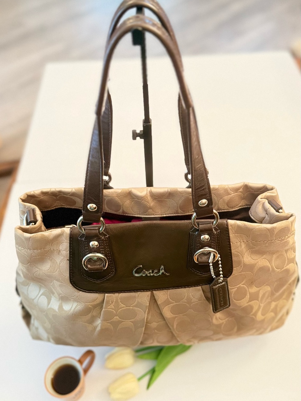 Coach Y2K Ashley Carryall Shoulder Bag Brown F15510 Coach Logo Leather Canvas